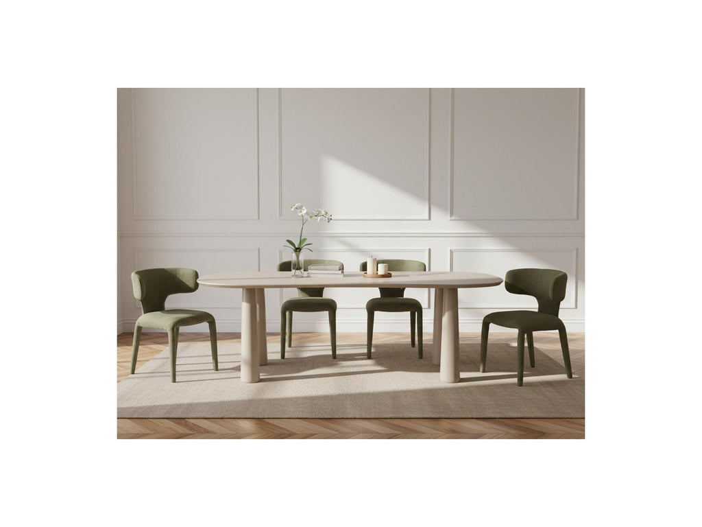 Sasha - Conjunto - Con mesa de comedor ovalada beige + sillas Mila de tejido texturizado - Lote de 4 sillas