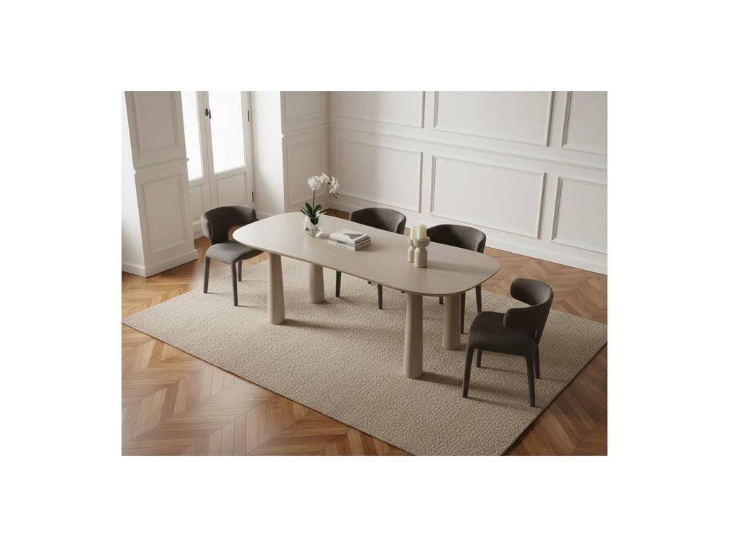 Sasha - Conjunto - Con mesa de comedor ovalada beige + sillas Mila de tejido texturizado - Lote de 4 sillas