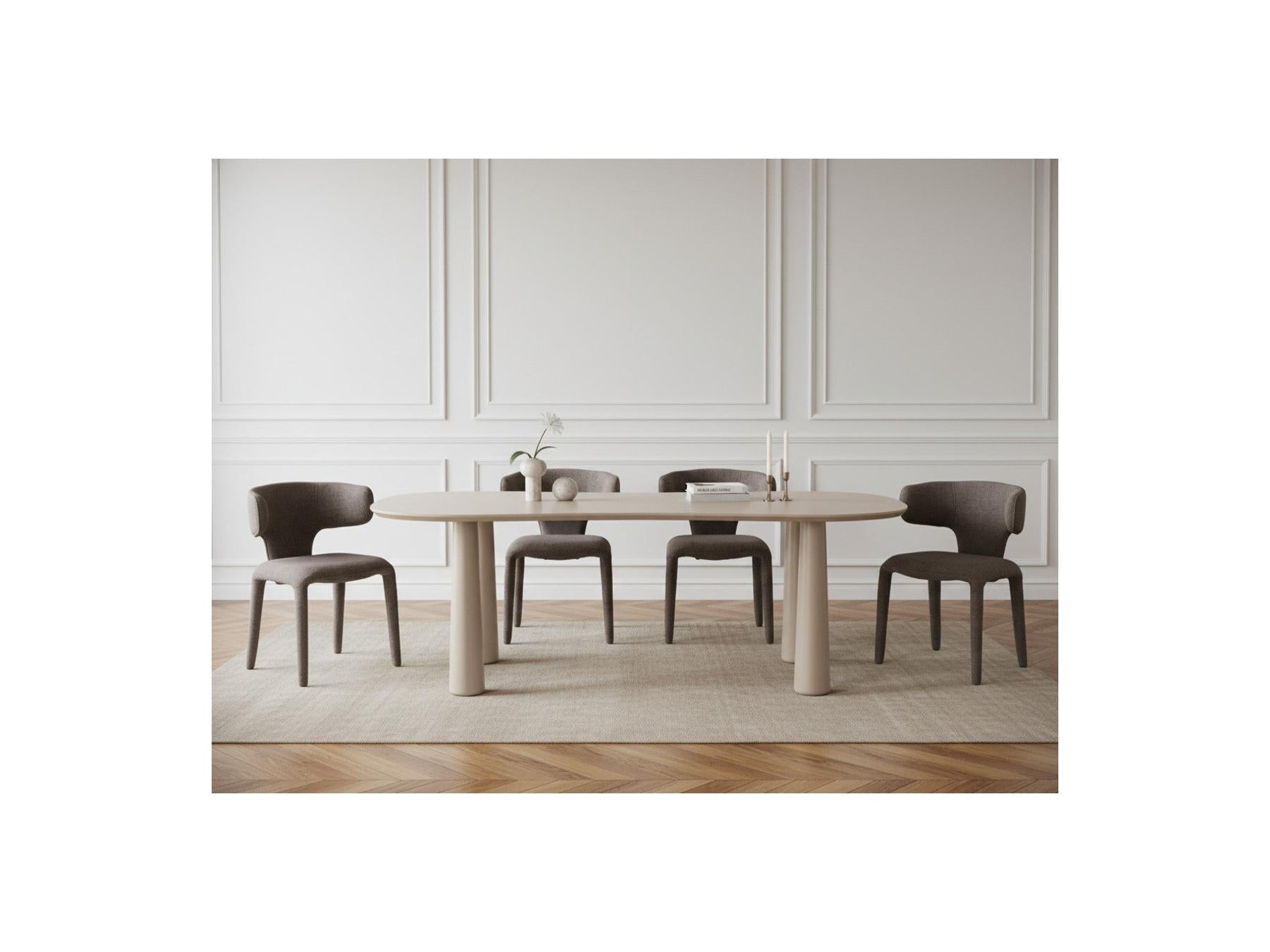 Sasha - Conjunto - Con mesa de comedor ovalada beige + sillas Mila de tejido texturizado - Lote de 4 sillas