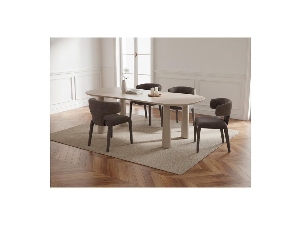Sasha - Conjunto - Con mesa de comedor ovalada beige + sillas Mila de tejido texturizado - Lote de 4 sillas