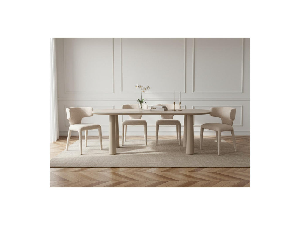 Sasha - Conjunto - Con mesa de comedor ovalada beige + sillas Mila de tejido texturizado - Lote de 4 sillas