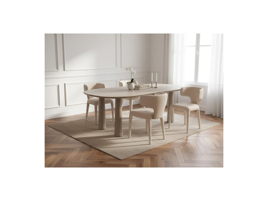 Sasha - Conjunto - Con mesa de comedor ovalada beige + sillas Mila de tejido texturizado - Lote de 4 sillas