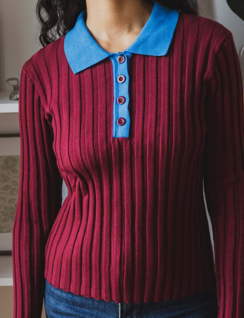 Polo Bordeauxtöne & Blau Naren