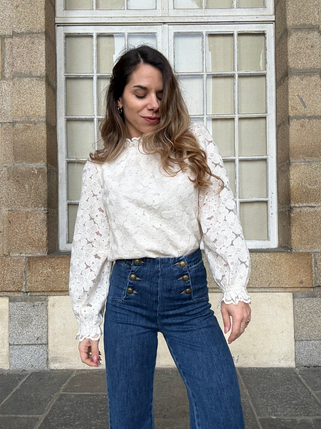Blusa Alma Crudo De Encaje