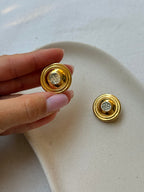 Boucles D’Oreilles David Grau Vintage - Rondes Dorées Et Strass