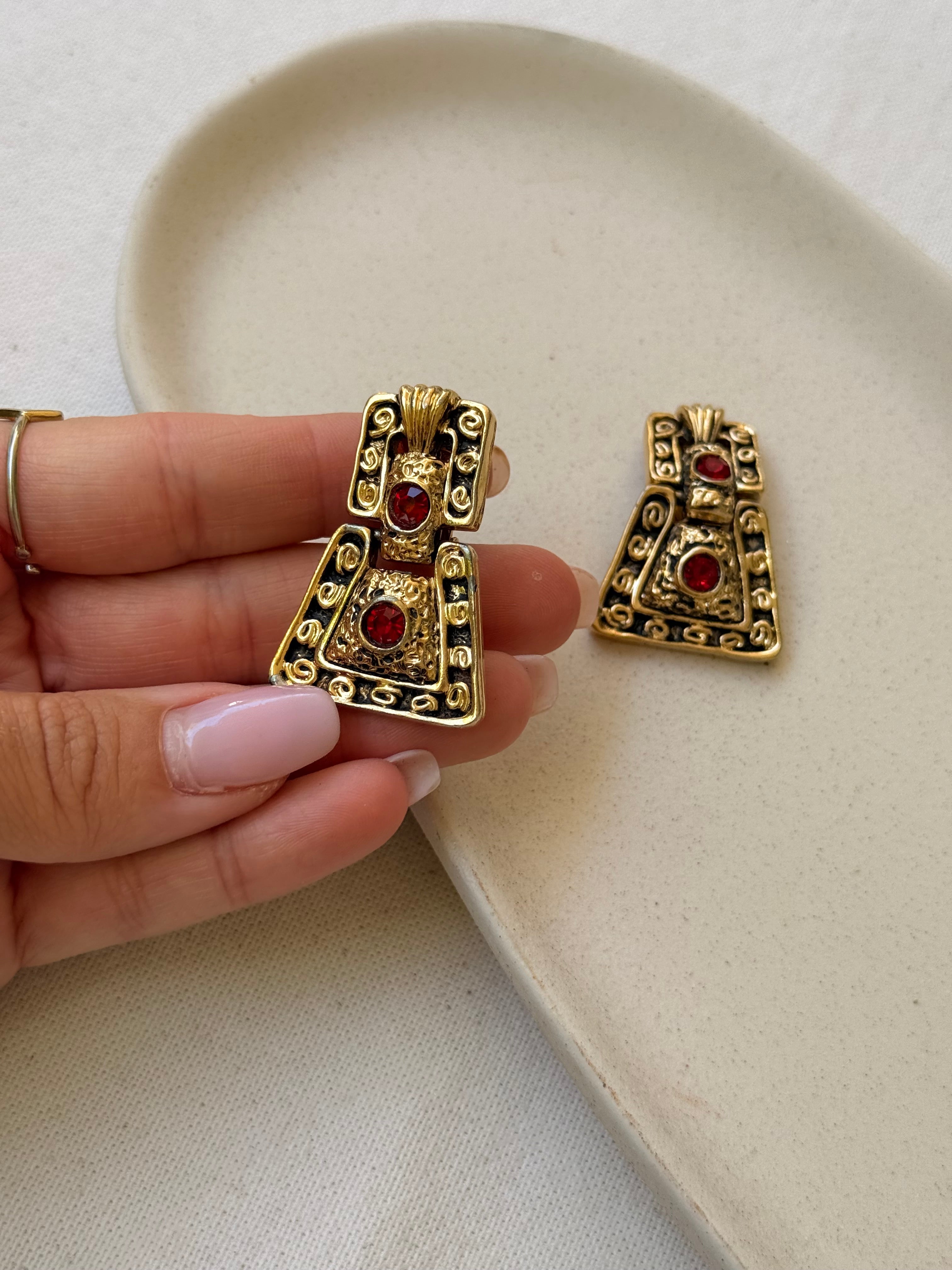 Pendientes Vintage - Colgantes Strass Rojo