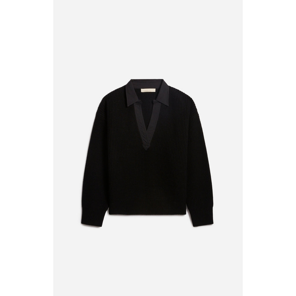 Pull Col V Fleuriane - Noir