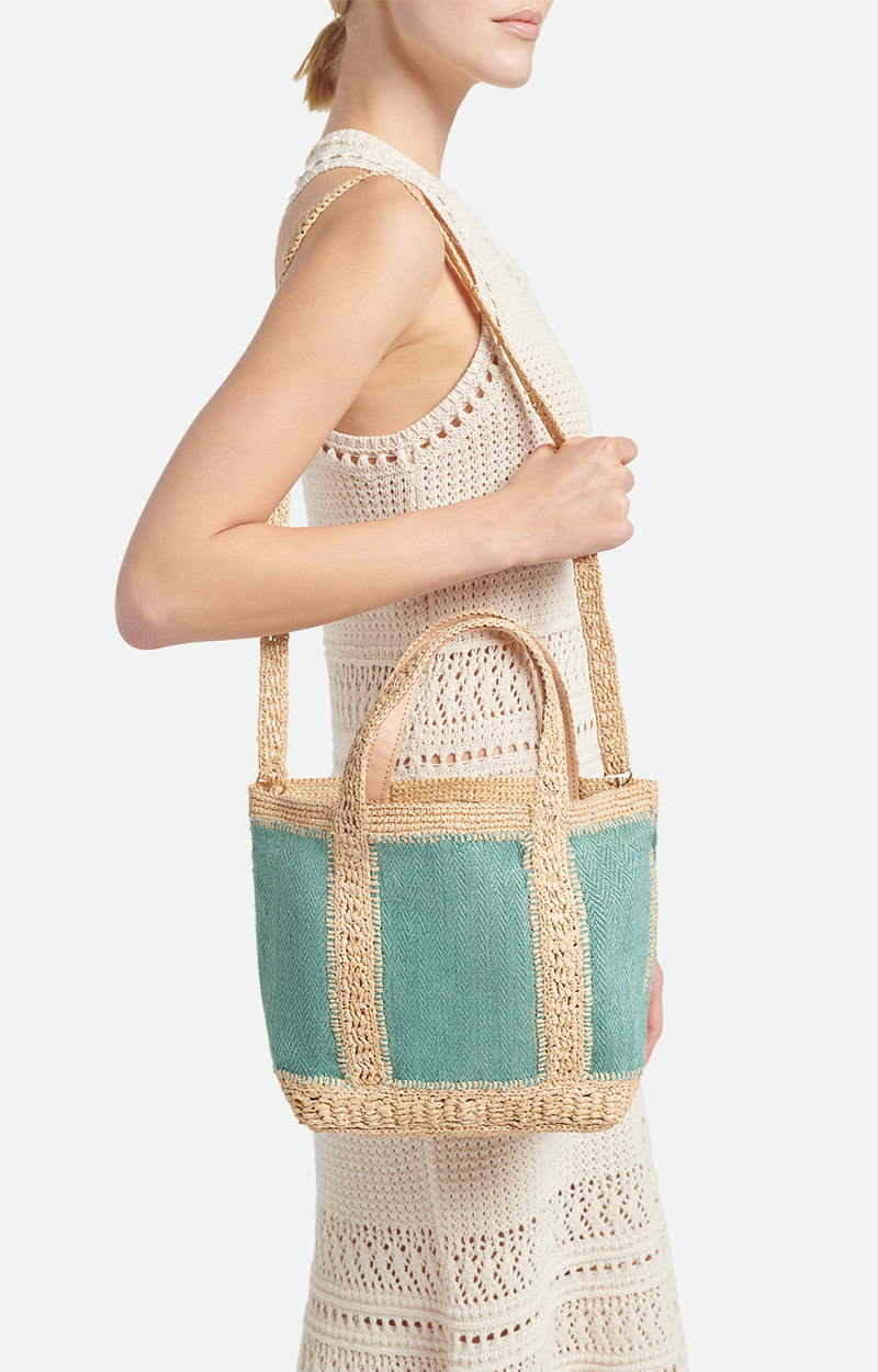 Cabas S in Raffia and Linen - Mint