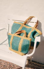 Cabas S in Raffia and Linen - Mint