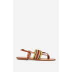 Raffia & Vegetable-Tanned Leather Flat Sandals - Multicolour