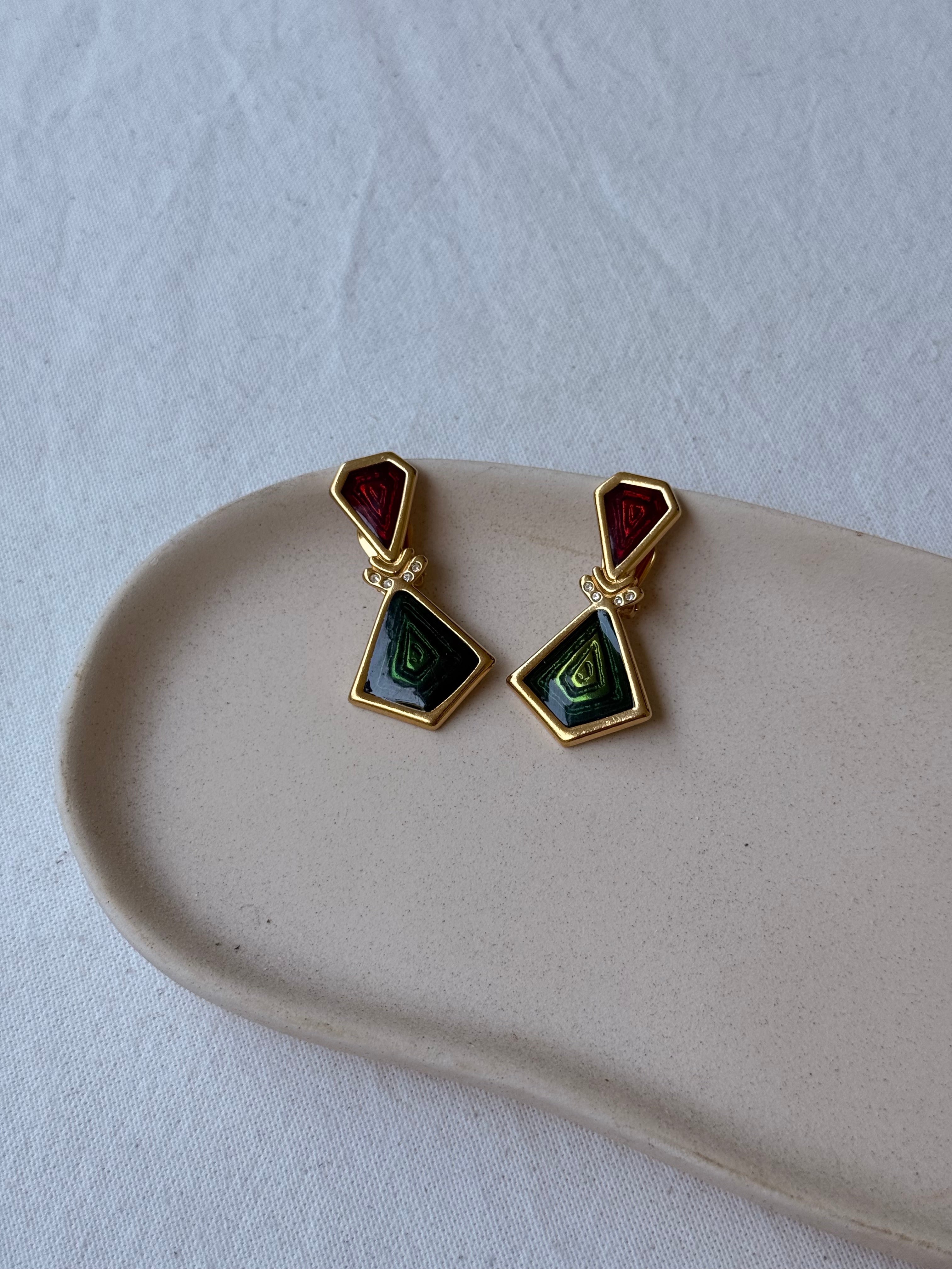 Pendientes Vintage - Esmaltados Rojos Y Verdes