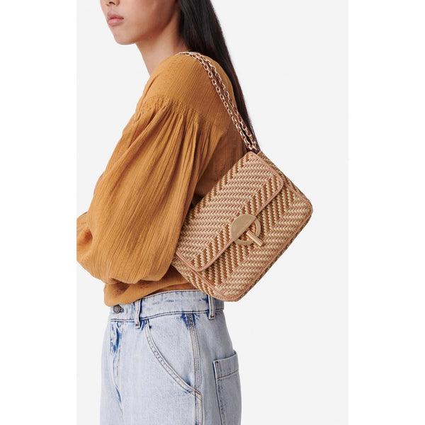 Vanessa Bruno - Petit Sac Moon En Cuir & Coton - Multico & Biscuit