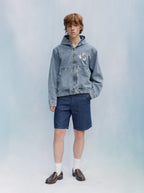 Veste À Capuche Unisexe Patch Denim Délavé