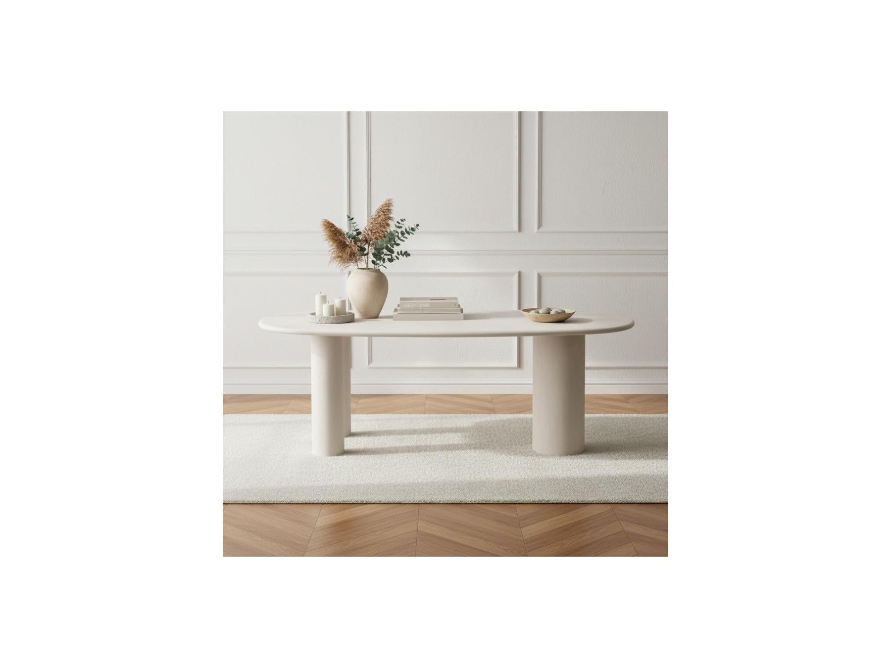 Constance - Set - With Beige Oval Concrete-Effect Dining Table + 4 Pia Chairs