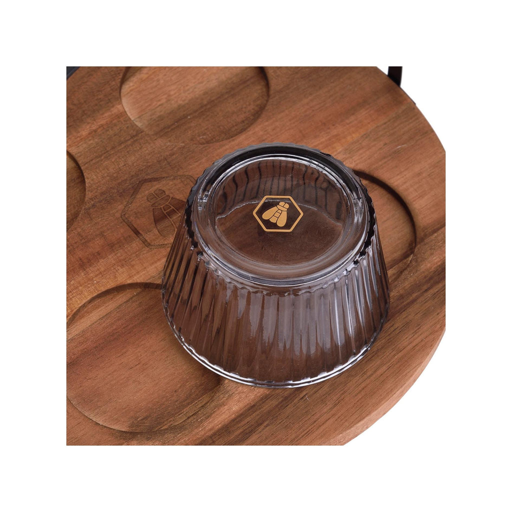 Appetizer Set 4 Glass Bowls and Wooden Tray
