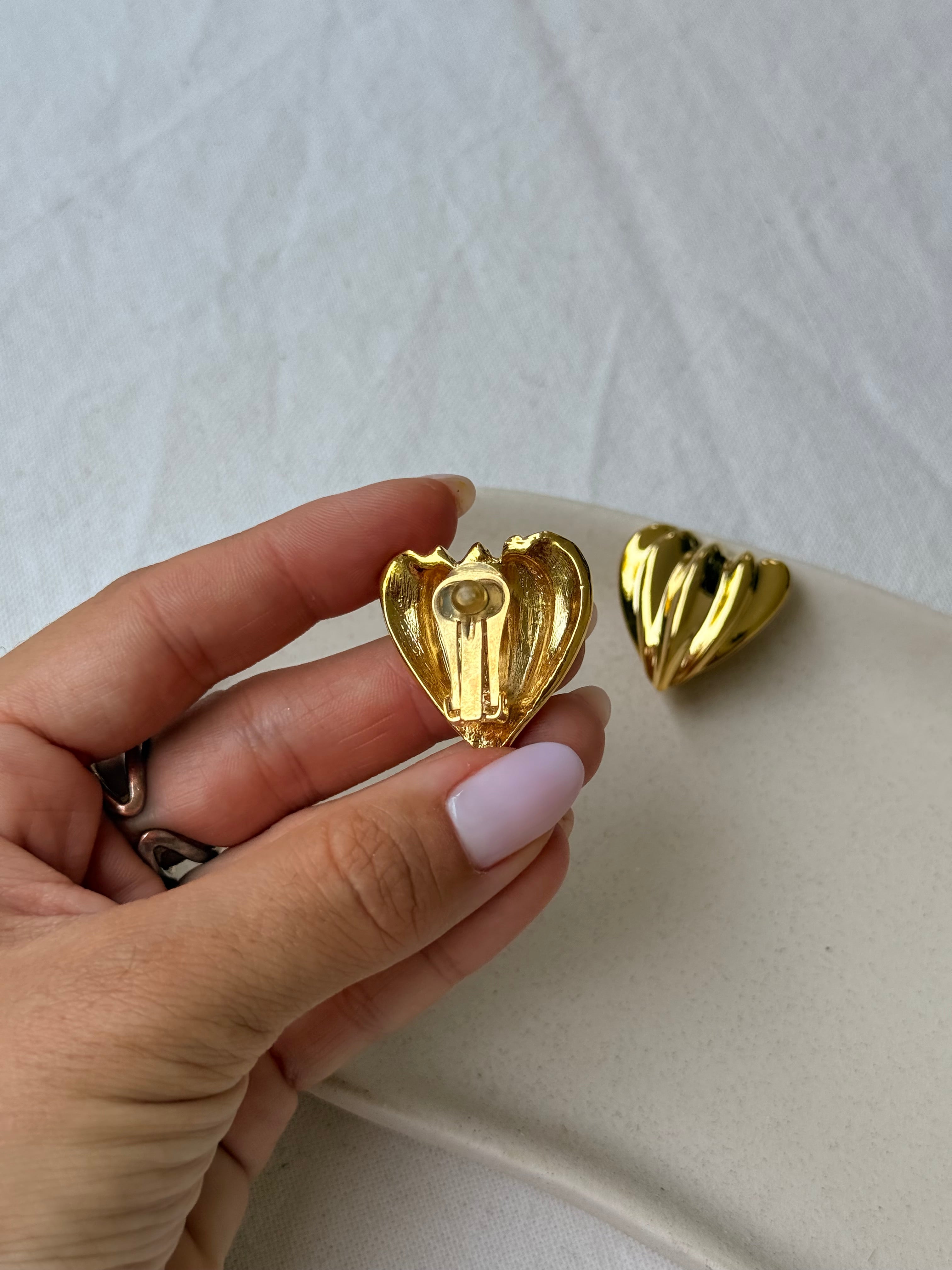 Vintage Earrings - Textured Gold Hearts