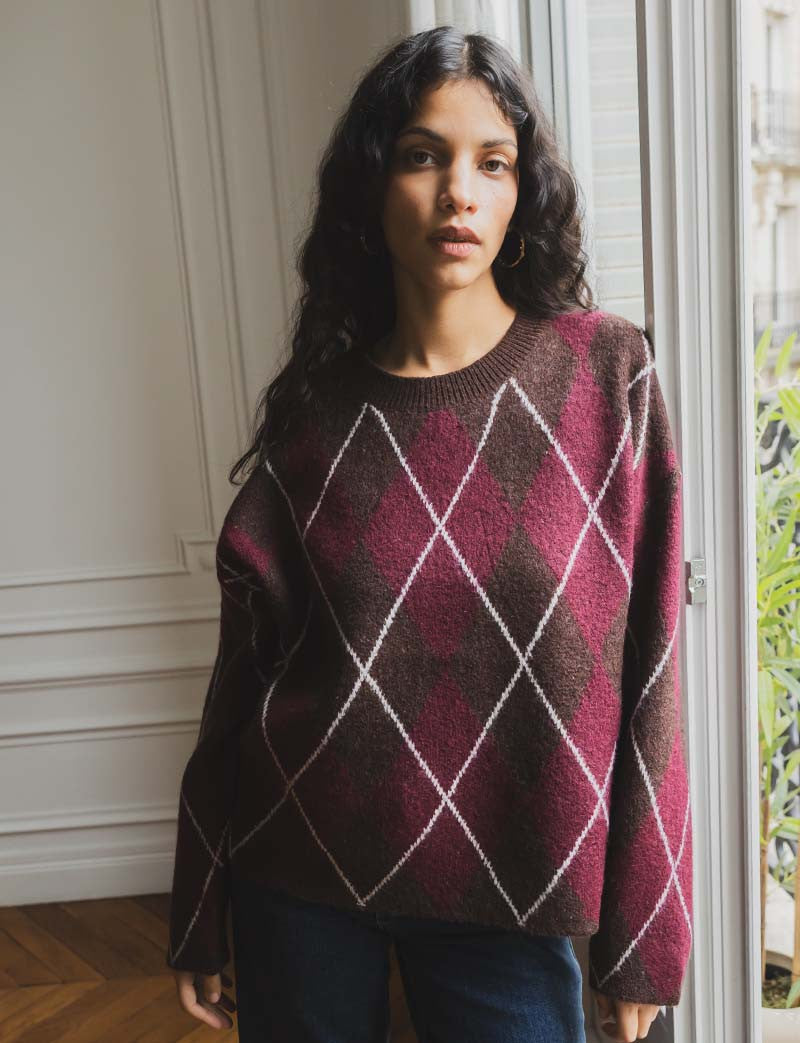 Bordowo-Brązowy Sweter Yalven