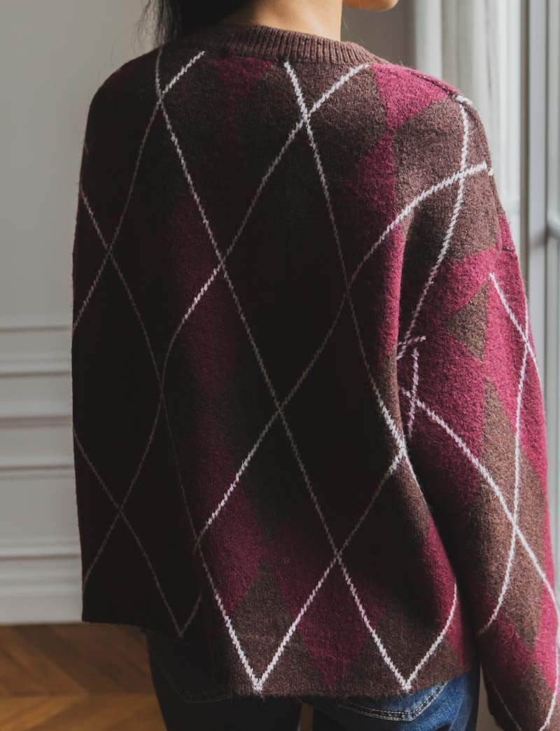 Bordowo-Brązowy Sweter Yalven