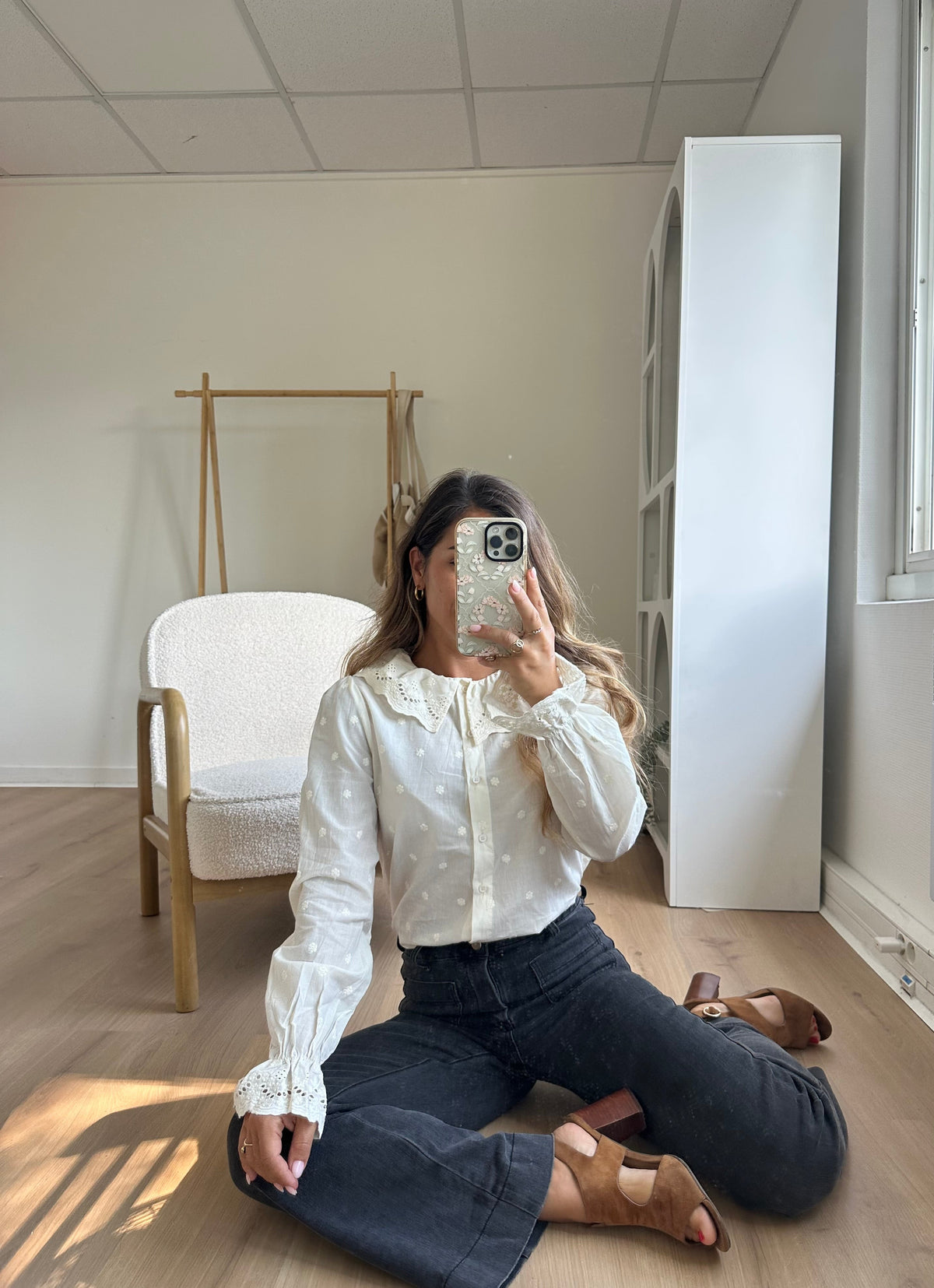Blouse à col large Ambre beige