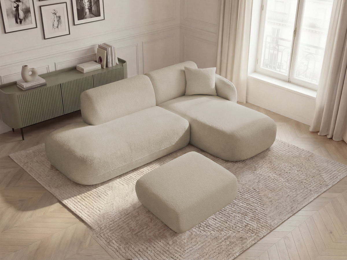 Anda - Canapé D'Angle Fixe Modulable Avec 1 Méridienne, 1 Chauffeuse Bout De Canapé Et 1 Pouf - Angle Droit