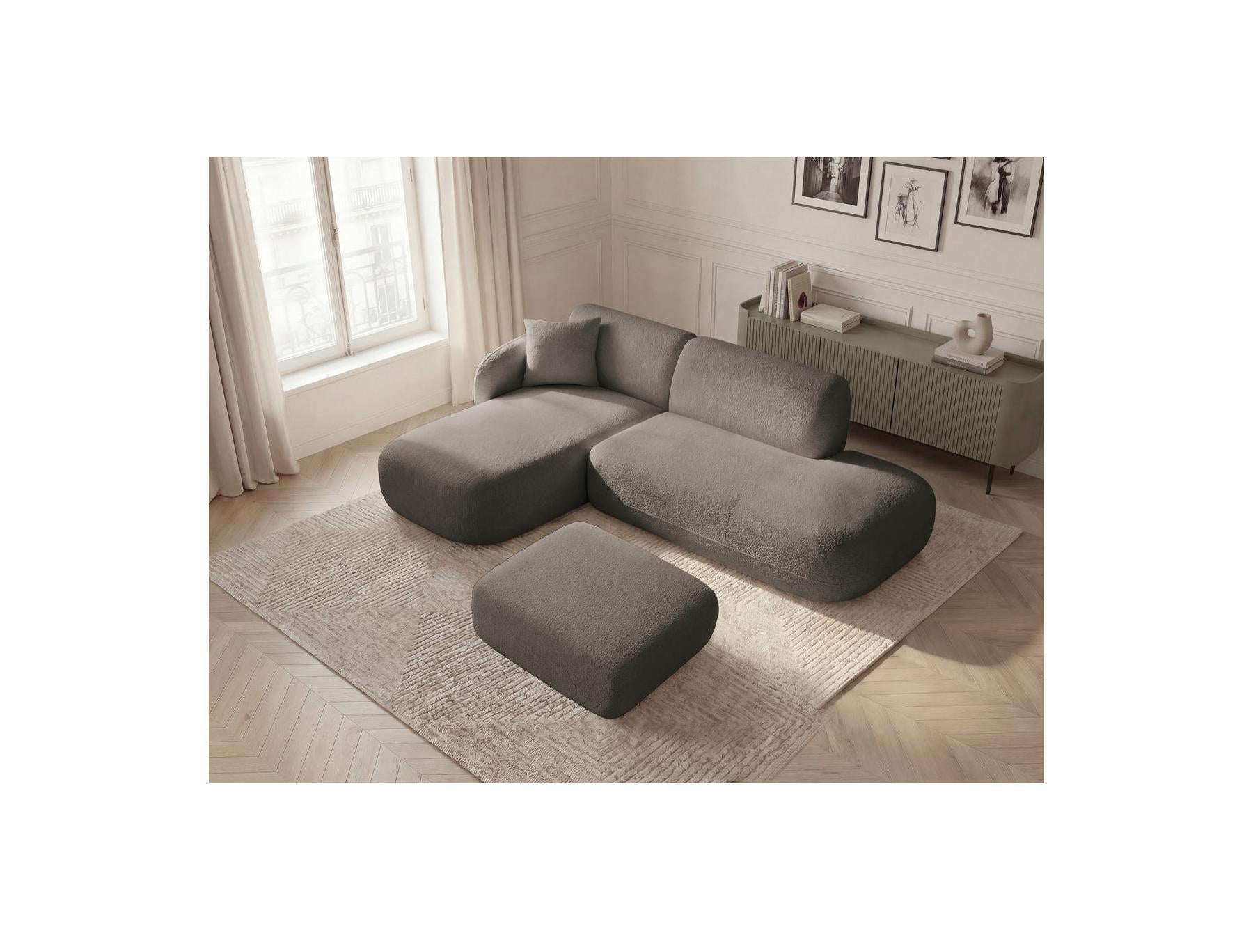 Anda - Canapé D'Angle Fixe Modulable Avec 1 Méridienne, 1 Chauffeuse Bout De Canapé Et 1 Pouf - Angle Gauche