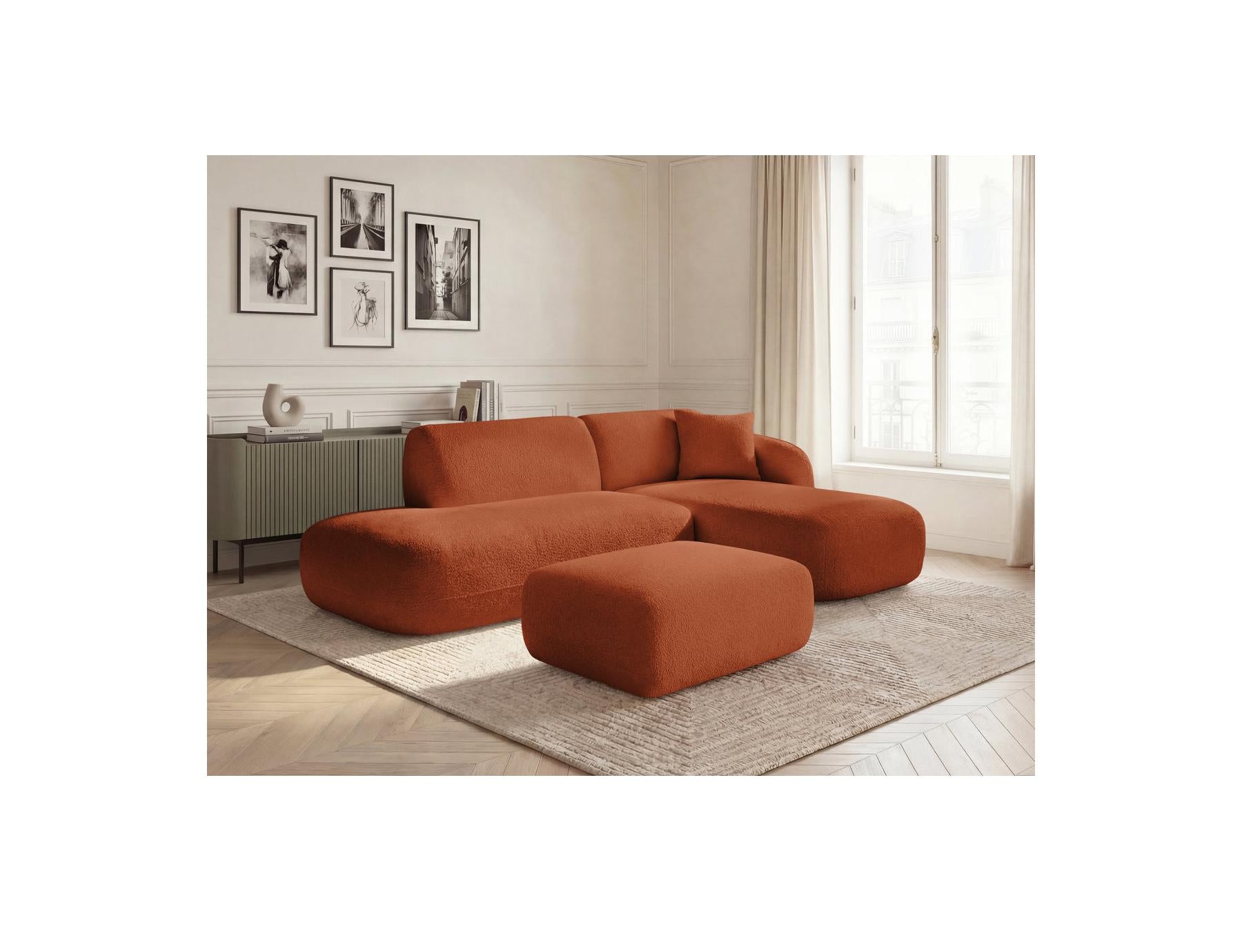 Anda - Canapé D'Angle Fixe Modulable Avec 1 Méridienne, 1 Chauffeuse Bout De Canapé Et 1 Pouf - Angle Droit