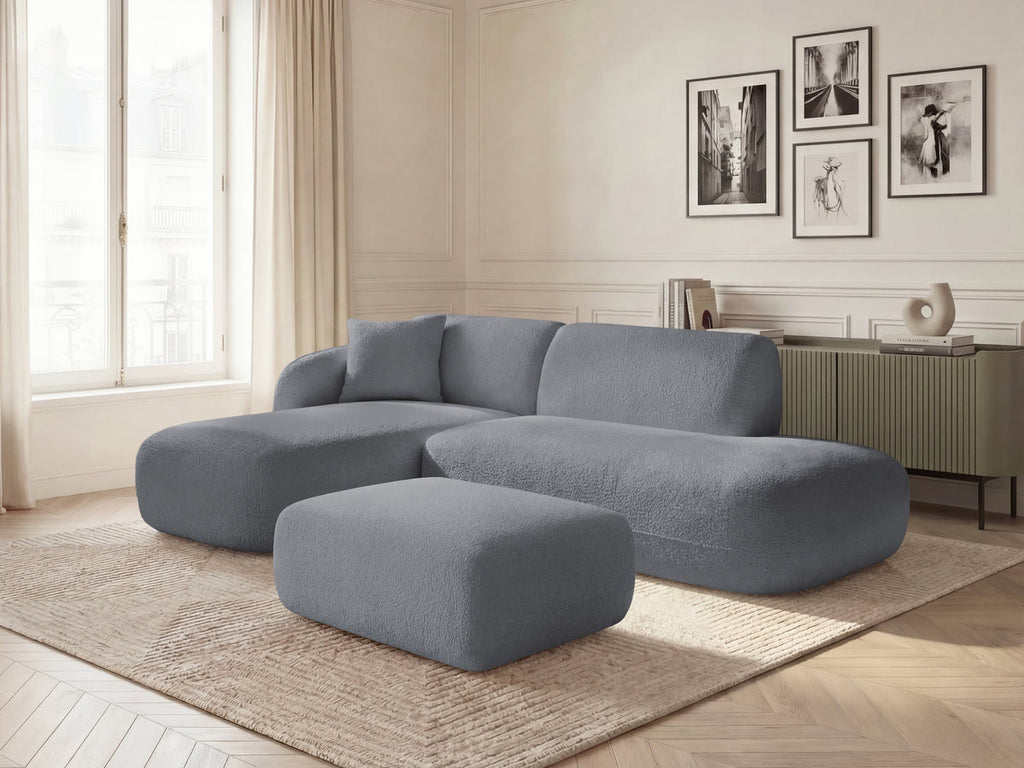 Anda - Canapé D'Angle Fixe Modulable Avec 1 Méridienne, 1 Chauffeuse Bout De Canapé Et 1 Pouf - Angle Gauche