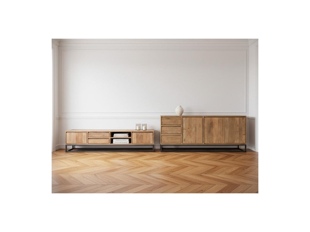 Bergerac - Ensemble Avec Buffet 190 Cm + Meuble Tv 200 Cm Bois Massif De Manguier