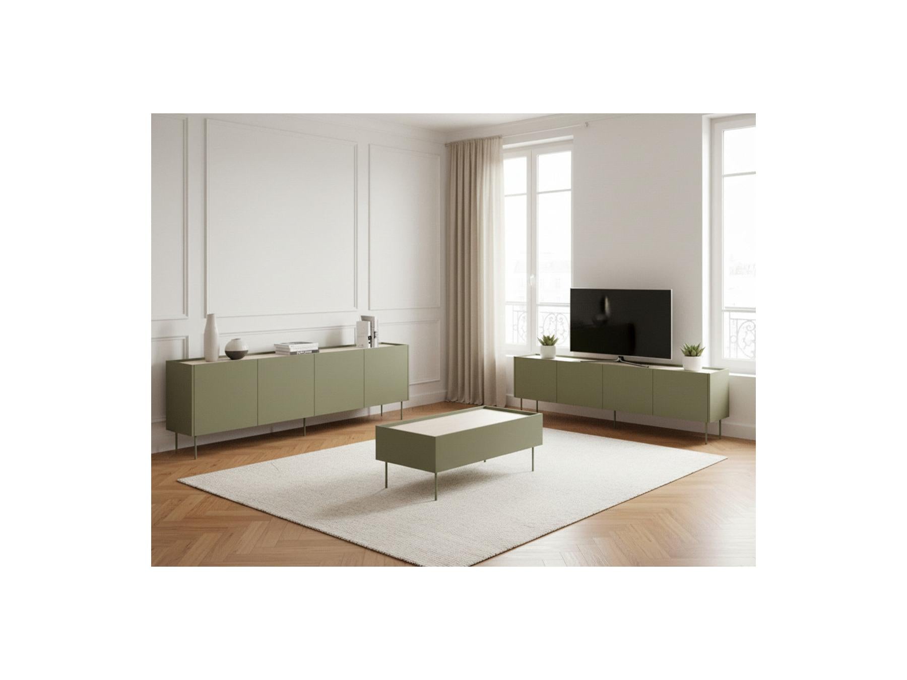 Atlas - Conjunto con aparador 220 cm + mueble de TV 220 cm + mesa de centro 120 cm