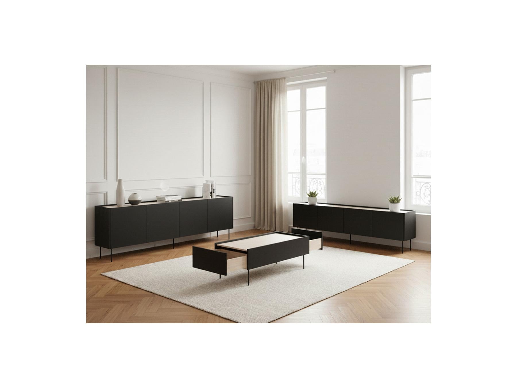 Atlas - Conjunto con aparador 220 cm + mueble de TV 220 cm + mesa de centro 120 cm