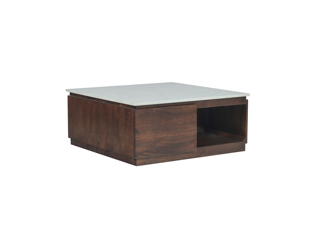 Barbara - Square Coffee Table 2 Drawers 80 cm Solid Mango Wood and Marble
