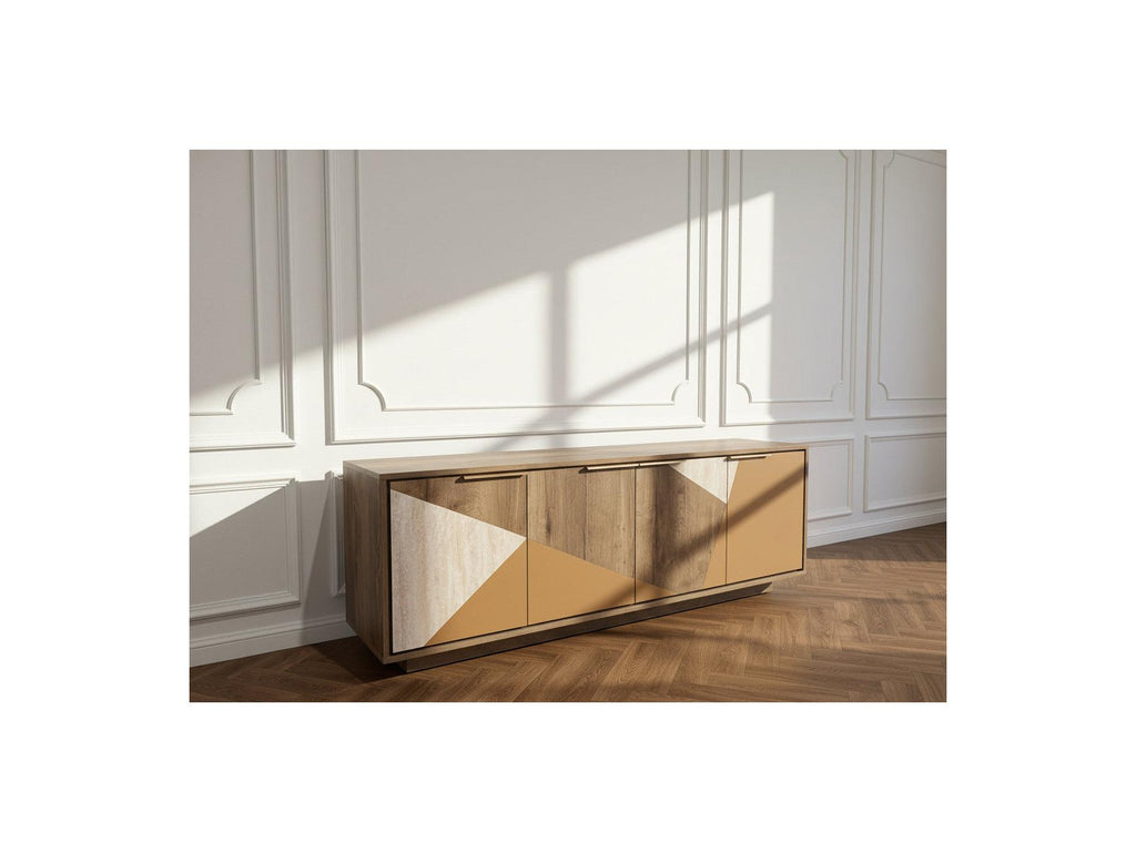 Tulum - 4-Door Sideboard 190 cm Wood and Travertine Effect