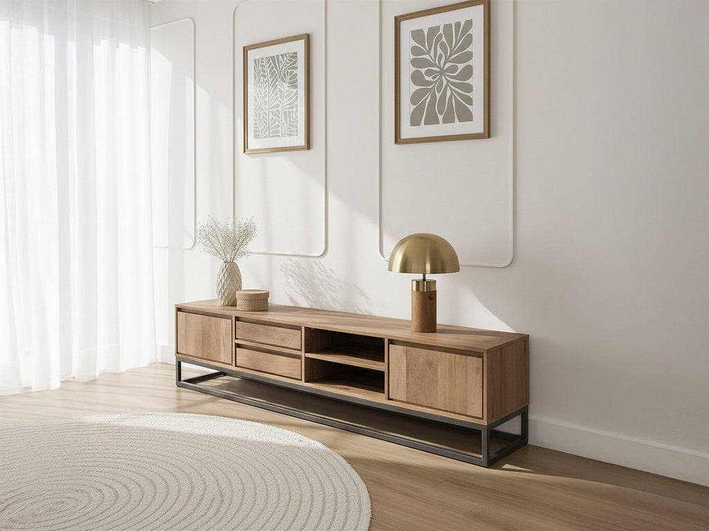 Bergerac - Set with TV Unit + Coffee Table in Solid Mango Wood