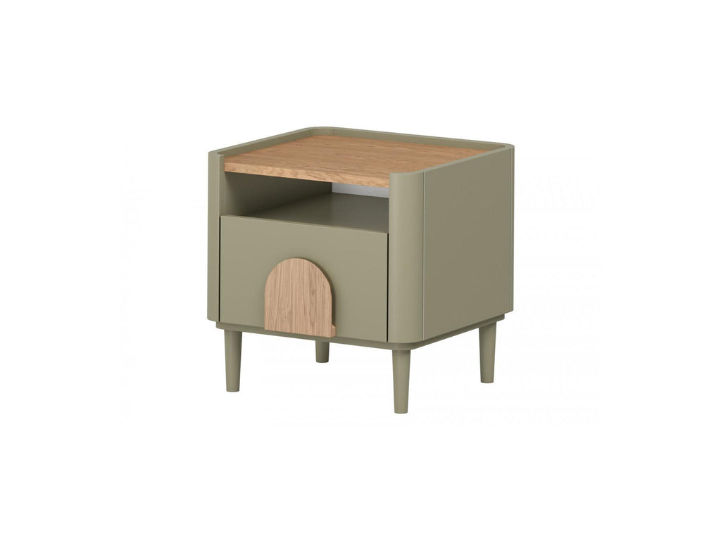 Enyra - Set of 2 Bedside Tables, 1 Drawer - Solid Wood Legs