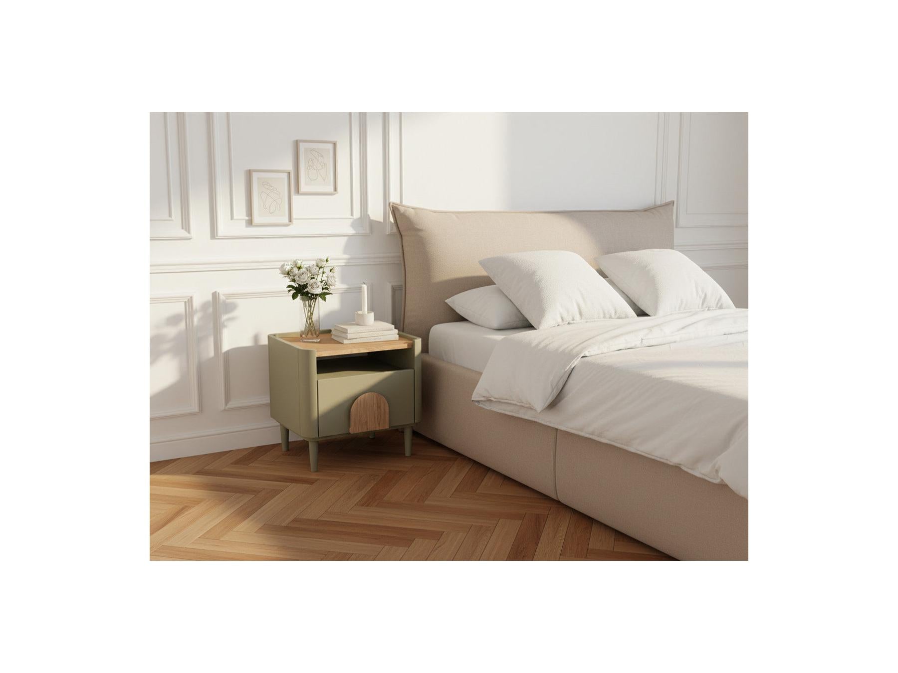 Enyra - Set of 2 Bedside Tables, 1 Drawer - Solid Wood Legs