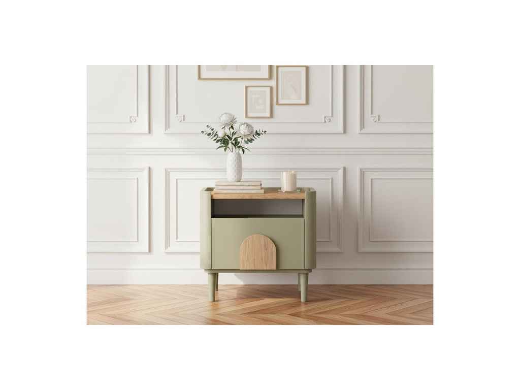 Enyra - Set of 2 Bedside Tables, 1 Drawer - Solid Wood Legs