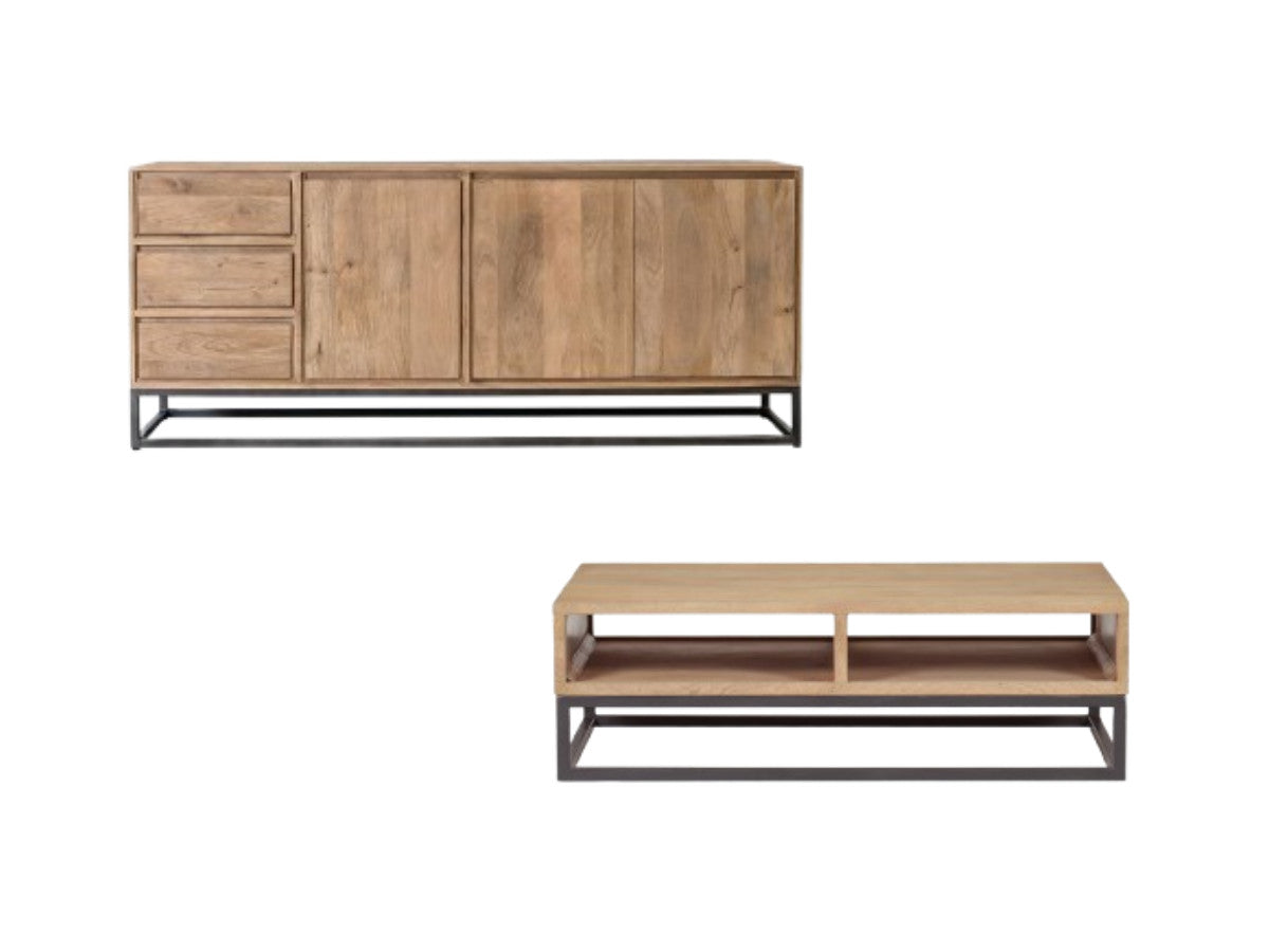 Bergerac - Set with 190 cm Sideboard + Solid Mango Wood Coffee Table