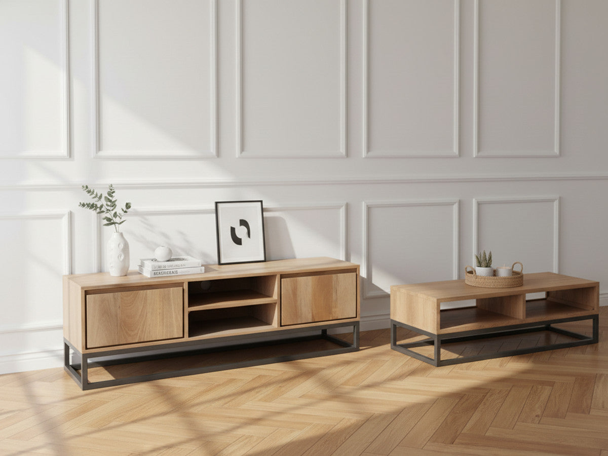 Bergerac - Set with TV Unit + Coffee Table in Solid Mango Wood