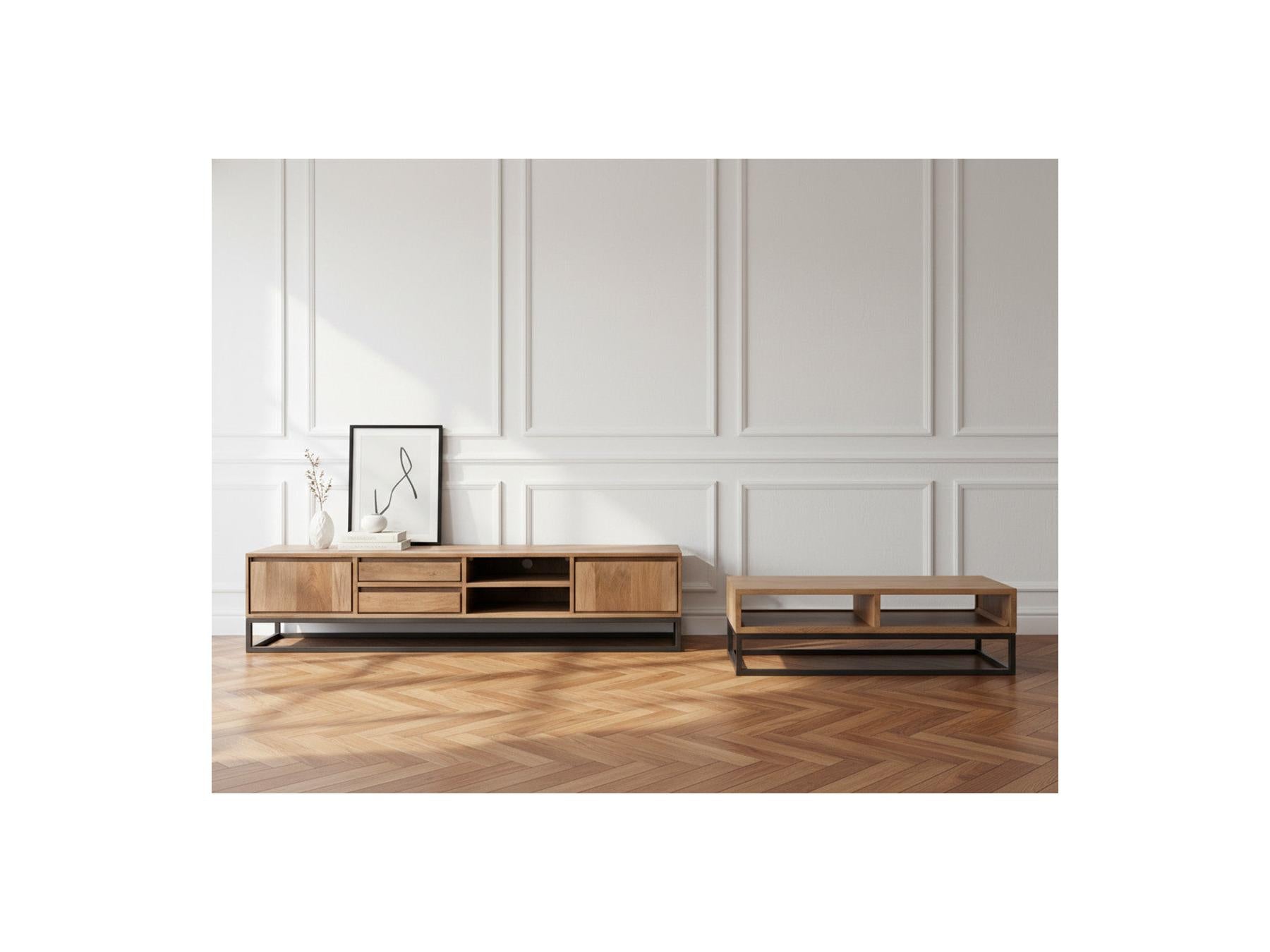Bergerac - Set with TV Unit + Coffee Table in Solid Mango Wood