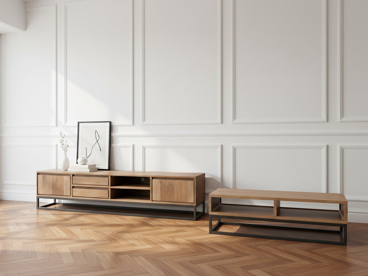 Bergerac - Set with TV Unit + Coffee Table in Solid Mango Wood