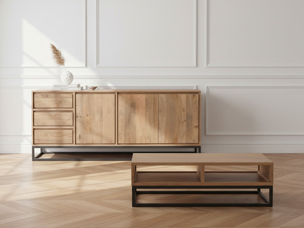 Bergerac - Set with 190 cm Sideboard + Solid Mango Wood Coffee Table