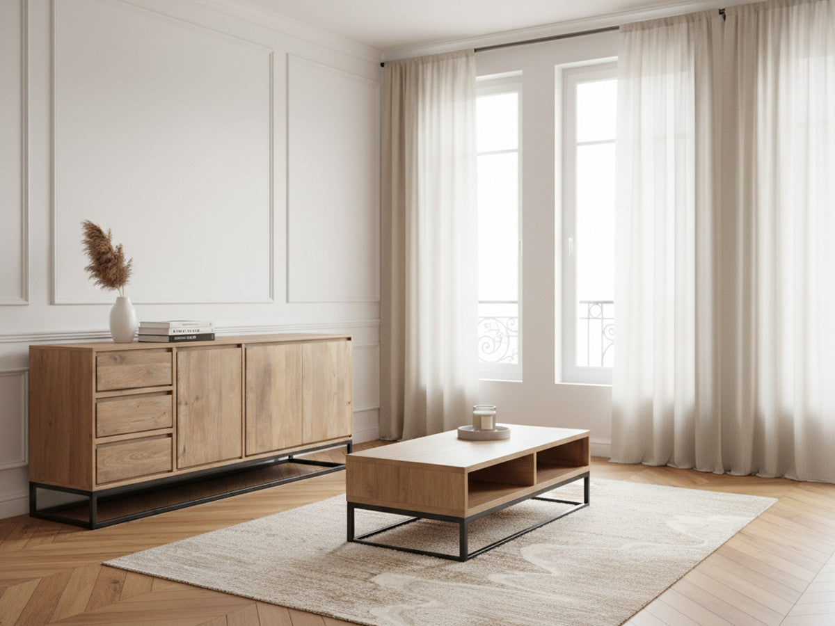Bergerac - Set with 190 cm Sideboard + Solid Mango Wood Coffee Table