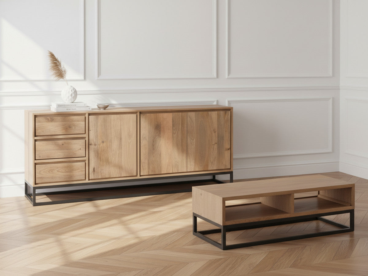 Bergerac - Set with 190 cm Sideboard + Solid Mango Wood Coffee Table