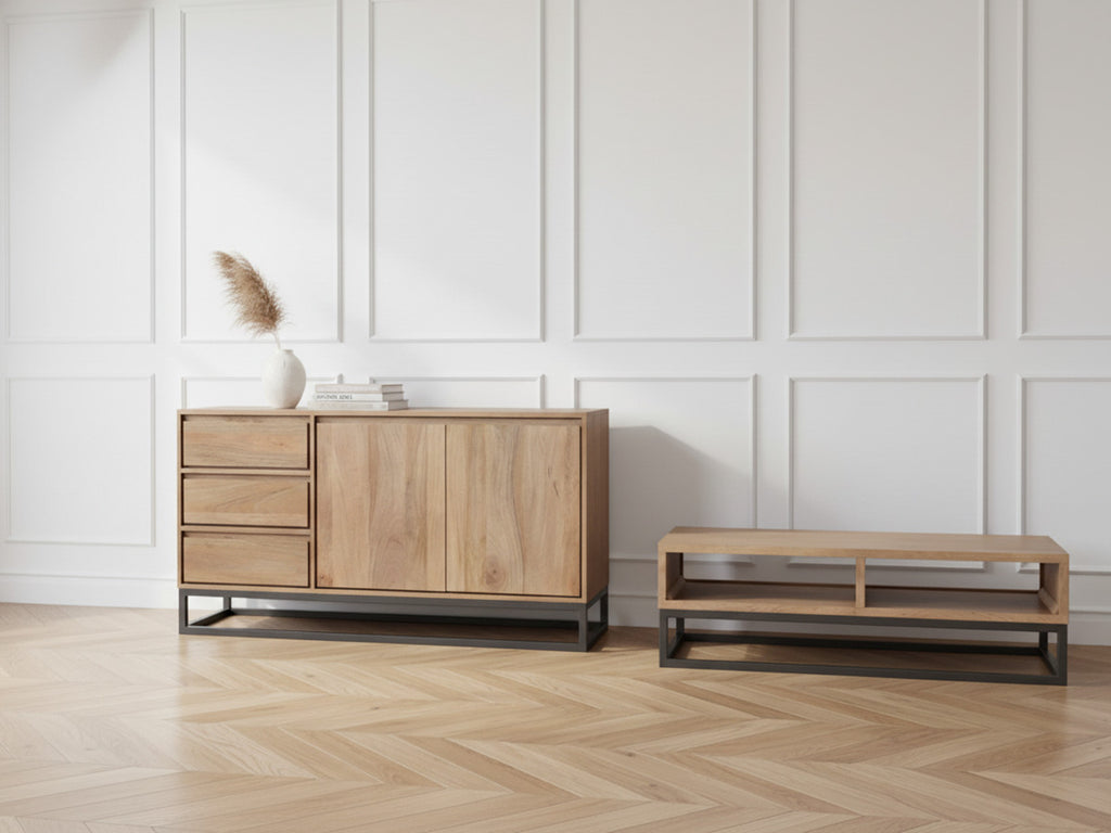 Bergerac - Ensemble Avec Buffet 150 Cm + Table Basse Bois Massif De Manguier