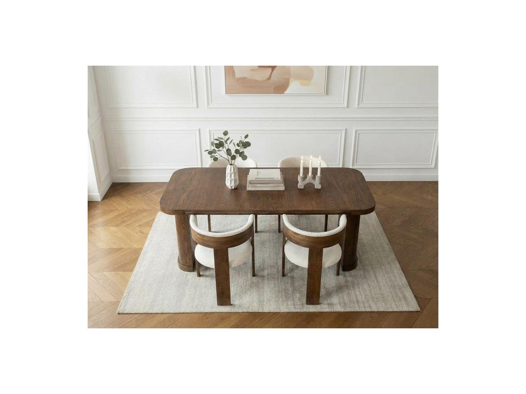 Cassis - Set with Extendable Console Table 43 to 187 cm + 4 Borely Chairs - Solid Oak Veneer and Bouclé Fabric