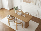 Cassis - Set with Extendable Console Table 43 to 187 cm + 4 Borely Chairs - Solid Oak Veneer and Bouclé Fabric