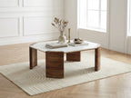 Torvi - Mesa de centro cuadrada Torvi con tablero de mármol y patas de madera maciza de mango