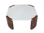 Torvi - Mesa de centro cuadrada Torvi con tablero de mármol y patas de madera maciza de mango