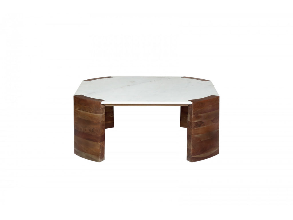 Torvi - Mesa de centro cuadrada Torvi con tablero de mármol y patas de madera maciza de mango