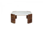 Torvi - Mesa de centro cuadrada Torvi con tablero de mármol y patas de madera maciza de mango